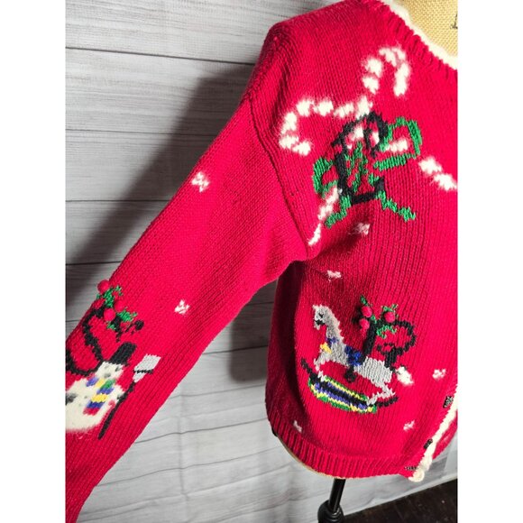 Vintage Belle Pointe Red Knit Christmas Cardigan Sweater - Picture 8 of 16